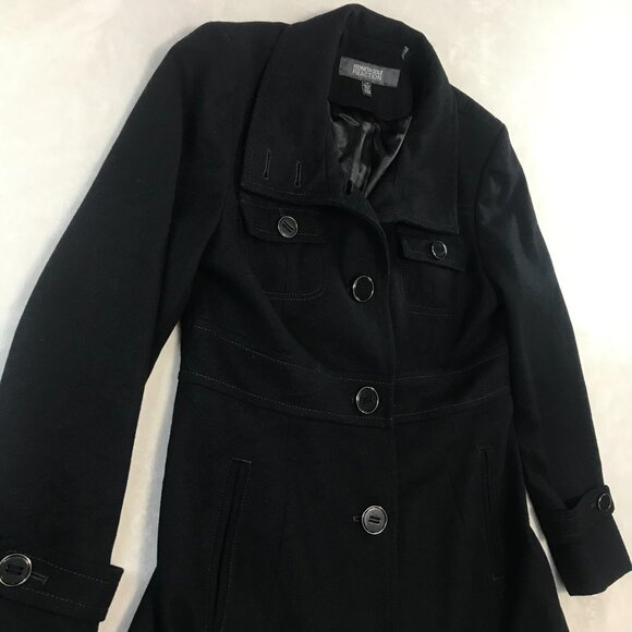 Kenneth Cole Reaction Women's Melton Wool Rayon Blend Pea Coat Noir Black Large - Picture 2 of 12